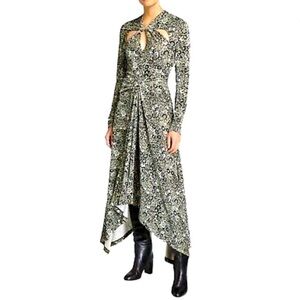 Rosetta Getty Twist Knot Floral Asymmetric Midi Dress medium black & white